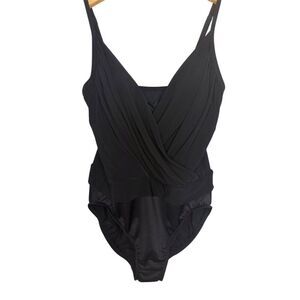 Magicsuit by Miraclesuit Women's Black V-Neck Ruched One-Piece Swimsuit Size 4